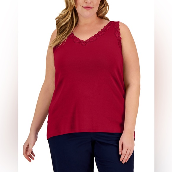 Karen Scott Tops - Karen Scott Laced Trimmed Tank. 1X